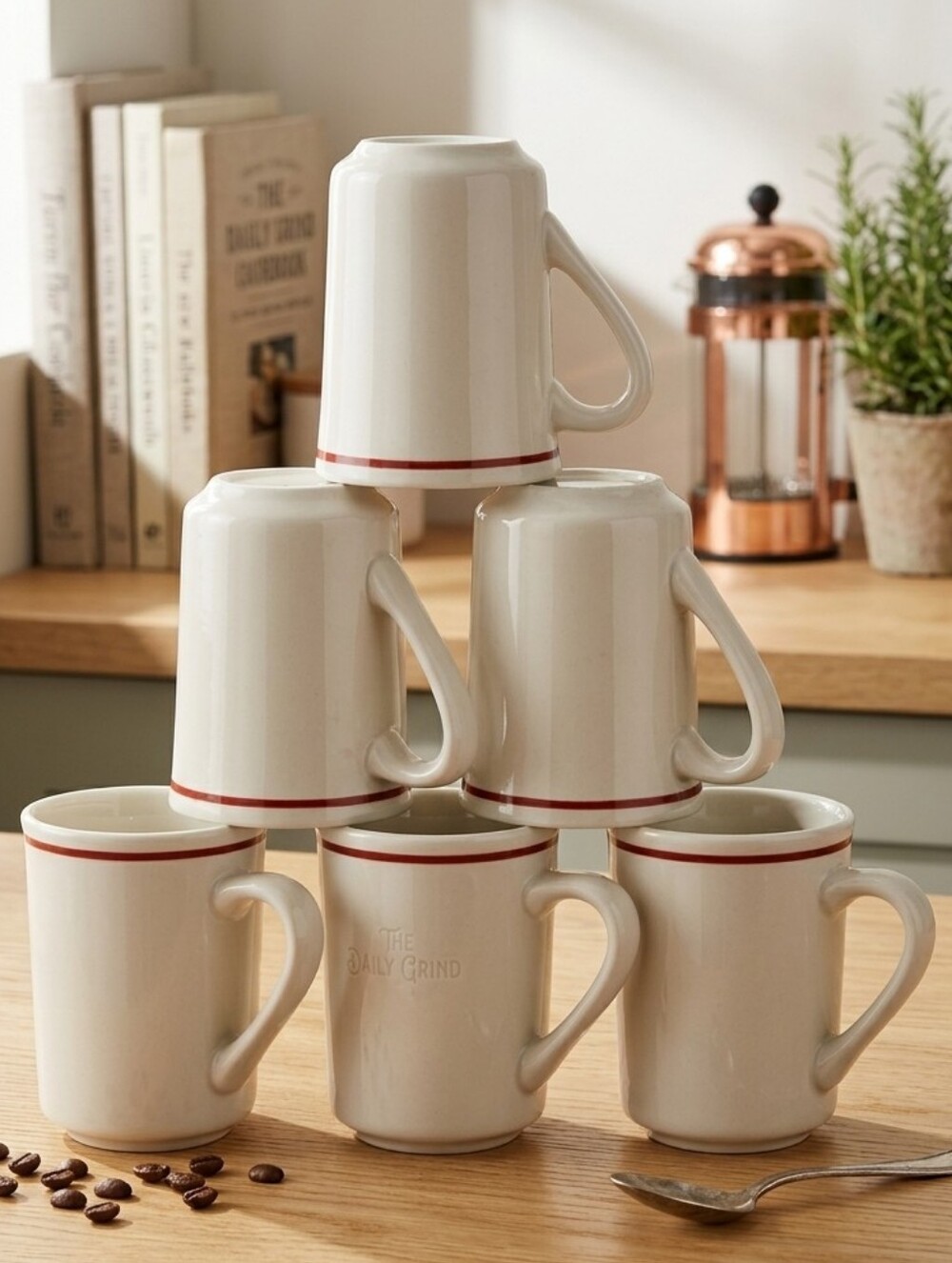 Vintage CREST No. Salt Lake UT Restaurant Ware Coffee Mugs Red Stripe - Set of 6